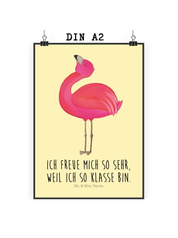 Mr. & Mrs. Panda Bild Flamingo Stolz mit Spruch in Gelb Pastell