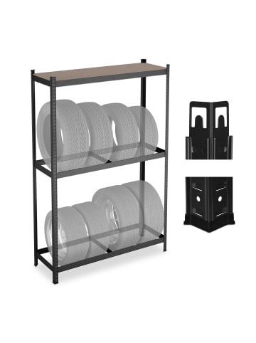 relaxdays Reifenregal in Schwarz - (B)120 x (H)180 x (T)40 cm