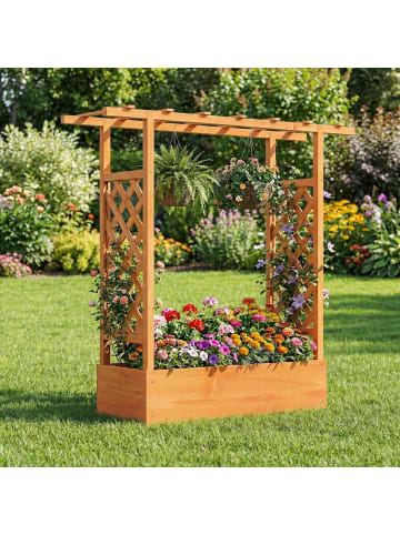 COSTWAY Blumenkasten mit Rankgitter 110x35x114 cm in Orange