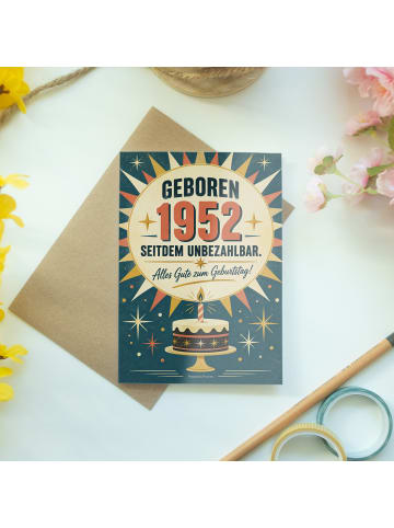 Geburtstagskarte 1952. Geburtstag Sonnenemblem ... in Weiß