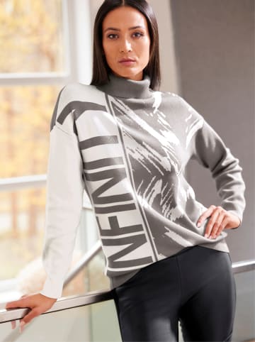 Heine Jacquardpullover in grau-ecru-gemustert
