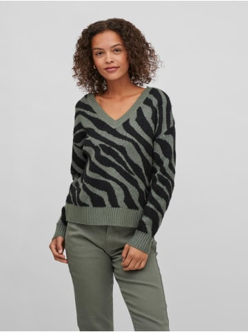 Vila Kuscheliger Strickpullover Jacquard Zebra Animal Muster VIRIL FEAMI in Grün