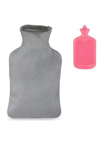 relaxdays Wärmflasche in Pink/ Grau - 1,5l