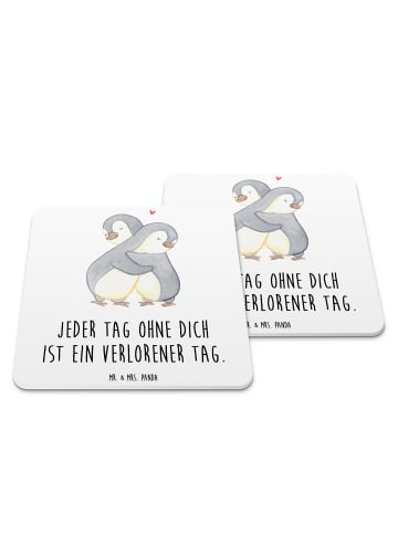 Mr. & Mrs. Panda Untersetzer Pinguine Kuscheln mit Spruch in Weiß