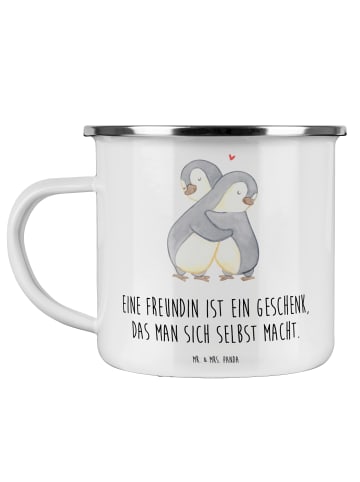 Mr. & Mrs. Panda Emaille Tasse Geschenk Freundin mit Spruch in Weiß