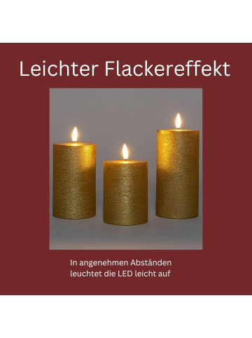 Novaliv 3er Set Led Kerzen 7,5cm ø Kerze flackernde Flamme mit Fernbedingung G in Gold