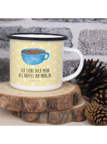 Mr. & Mrs. Panda XL Emaille Tasse Kaffee Tasse mit Spruch in Gelb Pastell