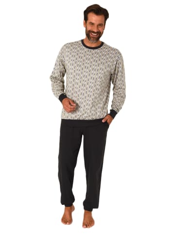 NORMANN Langarm Schlafanzug Pyjama Bündchen - 84096 in dunkelgrau