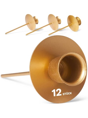 Novaliv 12x Kerzenhalter Metall Stabkerzen Gold Kerzeneinsatz Tafelkerzen Kerz in Gold