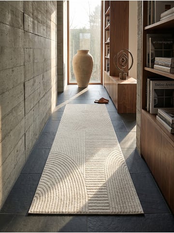 KADIMA DESIGN Kurzflorteppich, 15 mm hoch mit plastischem Halbkreis-Relief in Creme