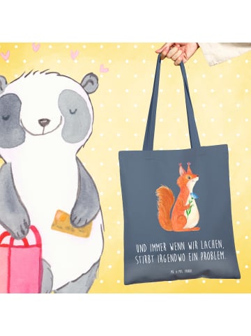Mr. & Mrs. Panda tote bag Eichhörnchen Blume mit Spruch in Indigo Blue