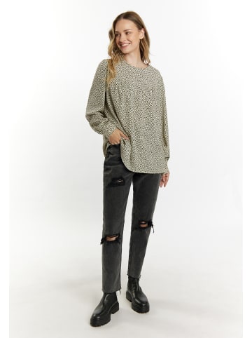 DreiMaster Damen Langarmbluse in Beige Schwarz