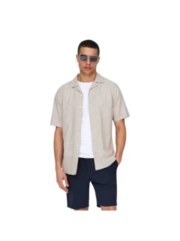 ONLY & SONS Beige Leinen Kurzarmhemd