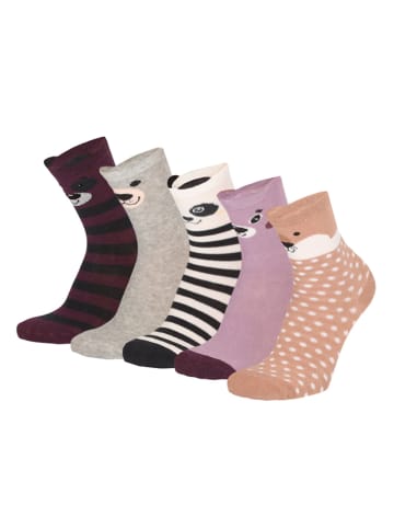 Yuhu Mädchen Socken 5er Pack mit Tiergesichtern Motivsocken in Lila