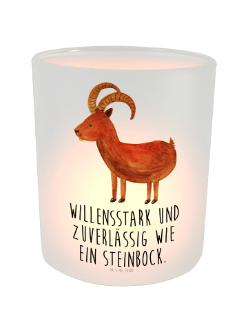Mr. & Mrs. Panda Windlicht Sternzeichen Steinbock mit Spruch in Transparent