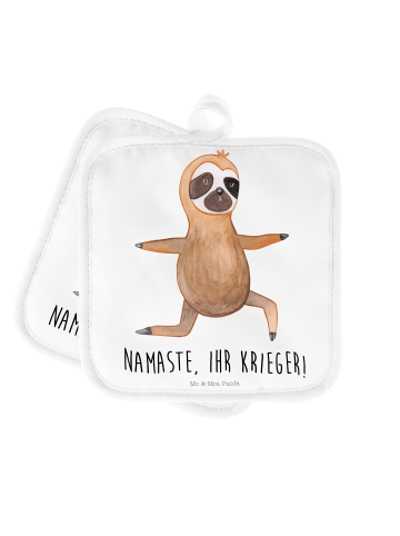 Mr. & Mrs. Panda Topfuntersetzer Faultier Yoga mit Spruch in Weiß