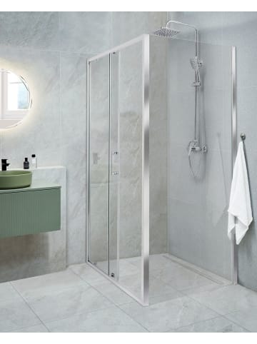 Beliani Duschkabine YORO in Transparent/Silber - (W) 100 x (H) 185 x (L) 80 cm