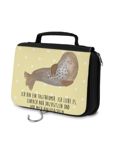 Mr. & Mrs. Panda kosmetiktäschchen Robbe Lachen mit Spruch in Gelb Pastell