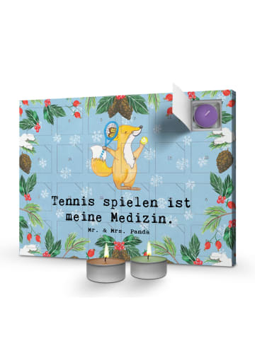 Mr. & Mrs. Panda Adventskalender Fuchs Tennis spielen mit Spruch in Eisblau
