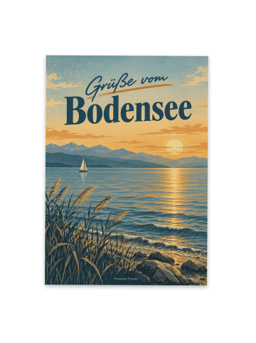 Postkarte Bodensee nostalgisch Design mit Spruch in Weiß