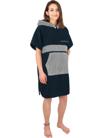normani Surfer Poncho - Baumwoll Bademantel mit Kapuze Surfer Poncho in Navy/Grau