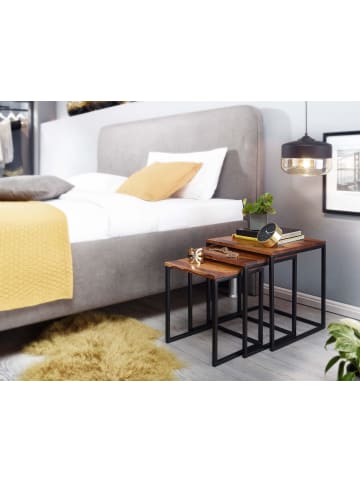 KADIMA DESIGN Beistelltisch-Set aus Sheesham Massivholz und Metall, stilvolles Trio