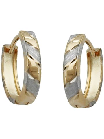 Gallay Creole Ohrring 12x3mm Klappscharnier bicolor diamantiert 9Kt GOLD in Gold