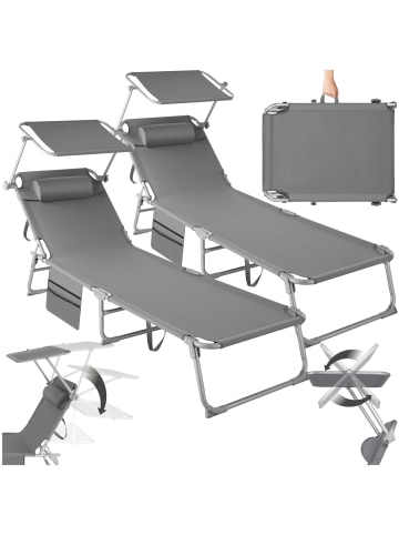 tectake Liegestühle klappbar mit Kopfpolstern, UV-beständig, 190 x 68 x 65 cm