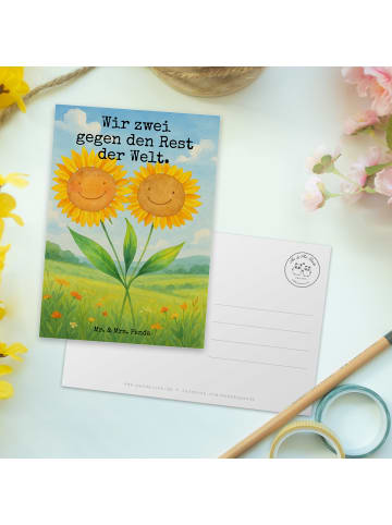 Mr. & Mrs. Panda Postkarte Blume Sonnenblume Design mit Spruch in Weiß