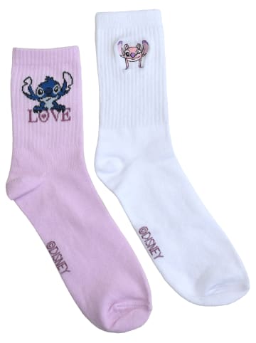 Lilo & Stitch 2er Pack Disney Lilo & Stitch Socken LOVE Sneaker Strümpfe in weiss/rosa