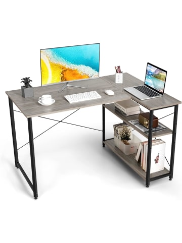 COSTWAY Schreibtisch L-Form in Grau