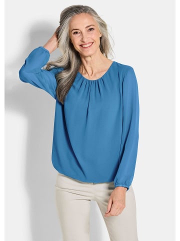 GOLDNER Kurzgröße:  Jerseybluse mit Falten-Details in blau