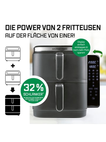 Gourmet Maxx Heißluft-Fritteuse Doppelkorb vertikal 2x 5l 2800W weiß inkl. Grillrost grau