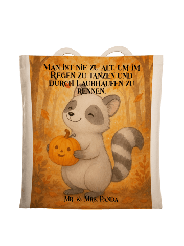 Mr. & Mrs. Panda Beutel Waschbär Kürbis Design mit Spruch in Weiß