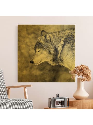 WALLART Leinwandbild Gold - Winter Wolf in Schwarz-Weiß