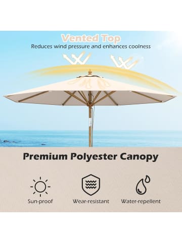 COSTWAY Sonnenschirm 270 cm mit Holzschirmstange knickbar in Beige