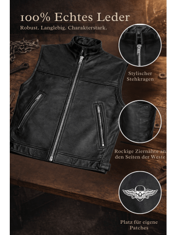 PAULGOS Lederweste Biker Kutte Echtleder BW8 in Schwarz
