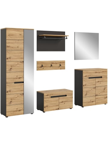xonox.home Garderoben-Set  (B/H/T: 255x190x37 cm) in Basalt grau und Artisan Nachbildung