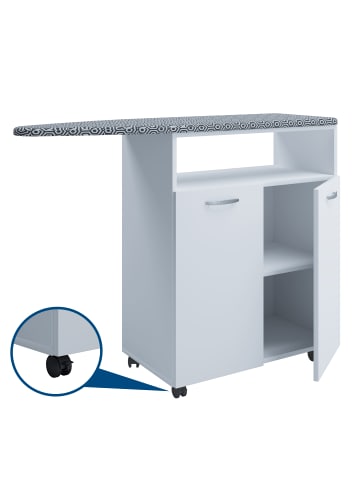 VCM  Holz Bügelbrett Kommode Sideboard Rollen Bigilo in Weiß