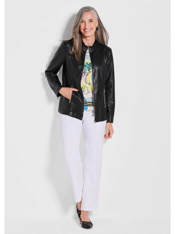 GOLDNER Kurzgröße: Lederoptik-Jacke, silberne Akzente in schwarz