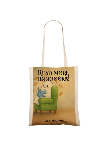 Mr. & Mrs. Panda Shopping Tasche Gespenst  Buch  Design mit Spruch in Weiß