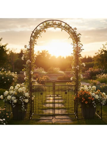 relaxdays Rosenbogen "Portal" in Schwarz - (B)202 x (H)220 x (T)50 cm