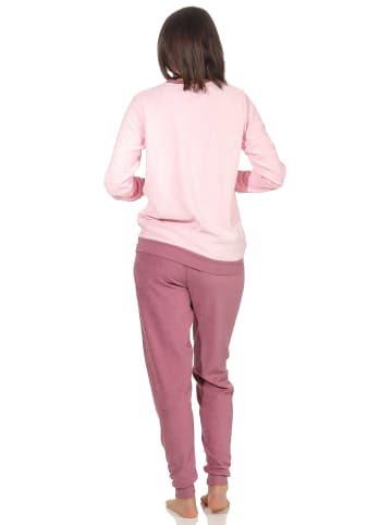 NORMANN Frottee Pyjama langarm Schlafanzug Bündchen und Pinguin - 49862 in rosa