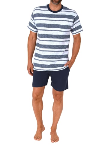 NORMANN Kurzarm Schlafanzug Shorty Pyjama Streifen - 78348 in marine