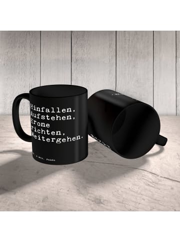 Mr. & Mrs. Panda Kaffeebecher Hinfallen, Aufstehen, Krone richte... in Schwarz