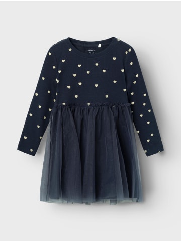 name it Kleid Regular Fit Tüll-Detail Langarm knielang in Blau
