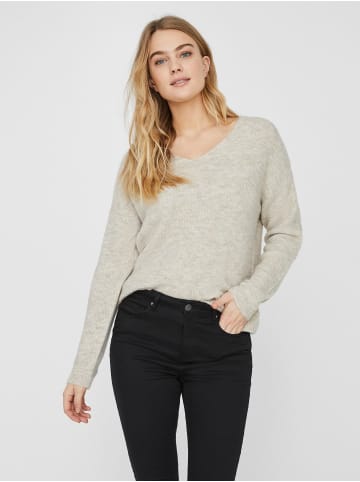 Vero Moda Strickpullover V-Ausschnitt Langarm Sweater in Beige
