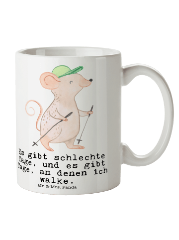Kaffeebecher Maus Walking mit Spruch in Weiß