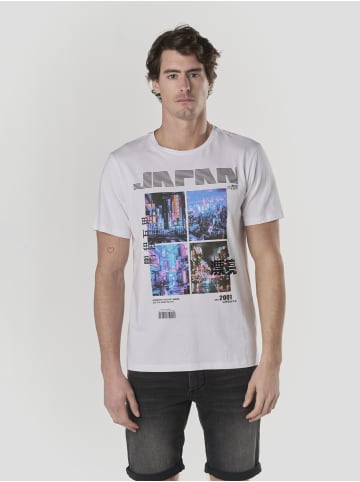 KOROSHI Crew t-shirt baumwolle druck-emb in weiß