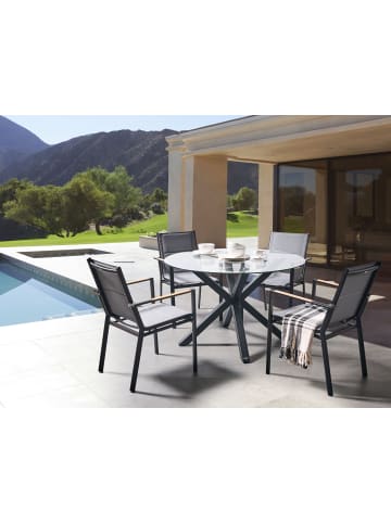 Beliani 5-tlg Gartentisch Set MALETTO/BUSSETO in Schwarz/Heller Holzfarbton/Transparent